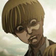 a close up of a person 's face with a big eye