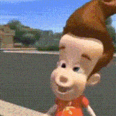 a cartoon character named jimmy neutron is smiling and holding a sword