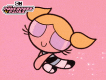 bubbles from the powerpuff girls is laying down on a pink background