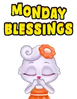 a cartoon character with a flower on her head and the words monday blessings above her