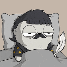 a cartoon of a man with a mustache laying in bed