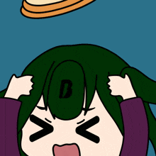 a cartoon drawing of a girl with a letter b on her head