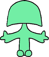 a cartoon drawing of a green mushroom with a black outline