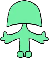 a cartoon drawing of a green mushroom with a black outline