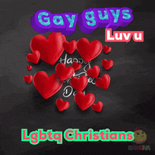 a valentine 's day card with red hearts and the words gay guys luvu