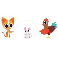 an illustration of a cat a mouse and a rooster