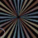 a colorful background with a circle in the middle that says ' o ' on it