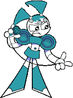a cartoon character is holding a microphone and a globe in her hands .
