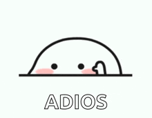 a cartoon character with a heart on its face and the word adios written below it .