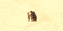 a drawing of a man kneeling down with a child in front of a comic strip