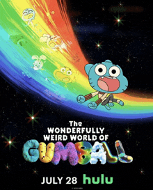a poster for the wonderfully weird world of gumball on july 28th on hulu