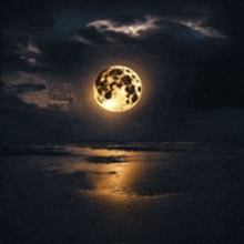 a full moon shines over the ocean at night