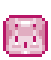 a pixel art of a pink purse with tears coming out of it .