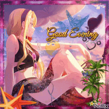 a picture of a girl on the beach with the words good evening