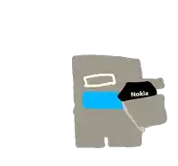 a drawing of a nokia phone with a blue sticker on it