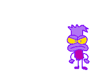 a cartoon drawing of a purple monster with a yellow mouth