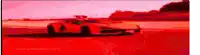 a red car is driving on a red road in a pixelated image