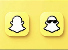 two snapchat icons on a yellow background one with sunglasses on