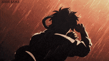 a silhouette of a man in the rain with the words nods sama below