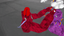 a red character with a sword in his hand is laying on the ground