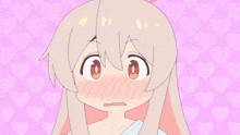 a drawing of a girl with hearts in the background making a surprised face