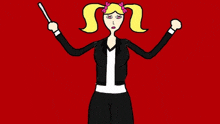 a cartoon drawing of a woman holding a baton in her hands .