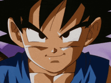 a close up of a cartoon character 's face with a blue shirt on