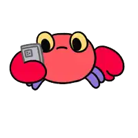 a cartoon crab is holding a remote control in its paws