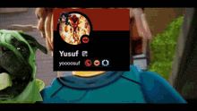 a picture of a man and a dog with the name yusuf on the bottom