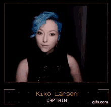 a woman with blue hair and the name kiko larsen on the screen