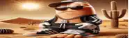 a cartoon character wearing sunglasses and a hat is in the desert .