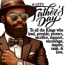 a happy father 's day card with a man in a suit and hat