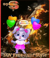 a birthday card with a bunny holding balloons and the words happy birthday