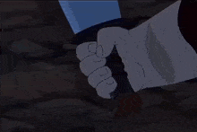 a cartoon character is standing in the middle of a field with his arms outstretched in the night .
