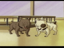 two cartoon dogs are standing next to each other and one has a collar on