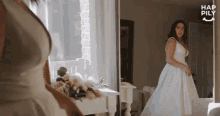 Looking Into Mirror Happily GIF - Looking Into Mirror Happily Wedding Dress GIFs