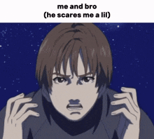 a picture of a boy with a caption that says me and bro