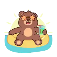 a cartoon of a teddy bear wearing sunglasses and a drink