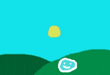 a cartoon drawing of a smiley face on a hill