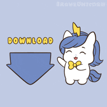 a cartoon of a unicorn with an arrow pointing to the download button