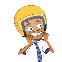 a cartoon boy wearing a helmet and tie