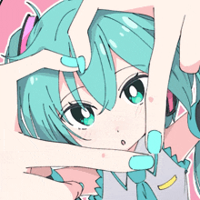 a drawing of a girl with blue nails making a heart with her hands