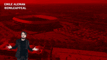 an advertisement for robin van persie with a man in front of a large stadium