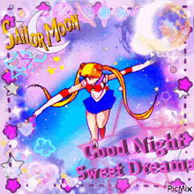 a picture of sailor moon with the words good night sweet dreams on it