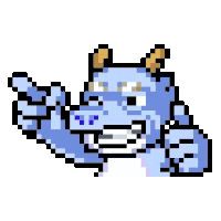 a pixel art illustration of a blue dragon giving a thumbs up sign .