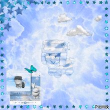 a computer screen with a picture of a cloud and a butterfly and the words picmix at the bottom