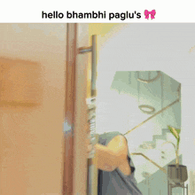 a picture of a person opening a door with the words hello bhabhi paglu 's on the bottom