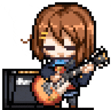 a pixel art drawing of a girl playing a guitar