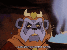 a cartoon character with horns and a beard says a necessary discomfort chirpa