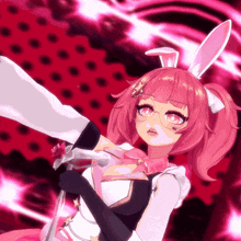 an anime girl with pink hair and bunny ears